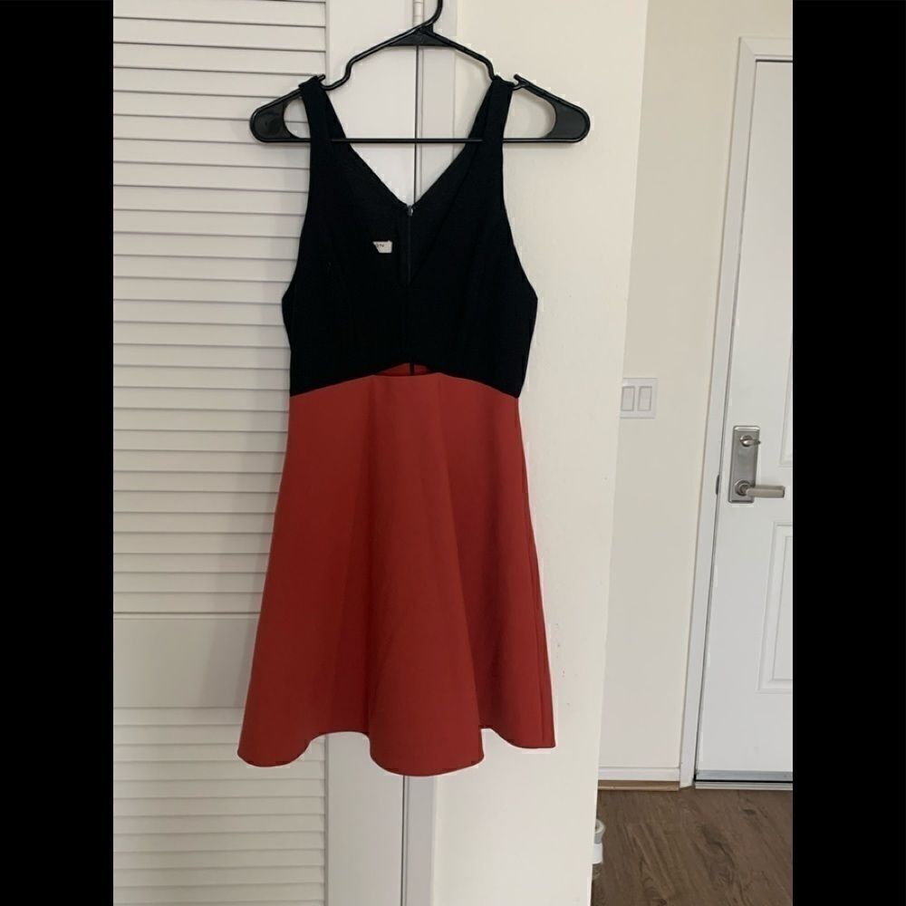 Halston Heritage black and orange skater dress